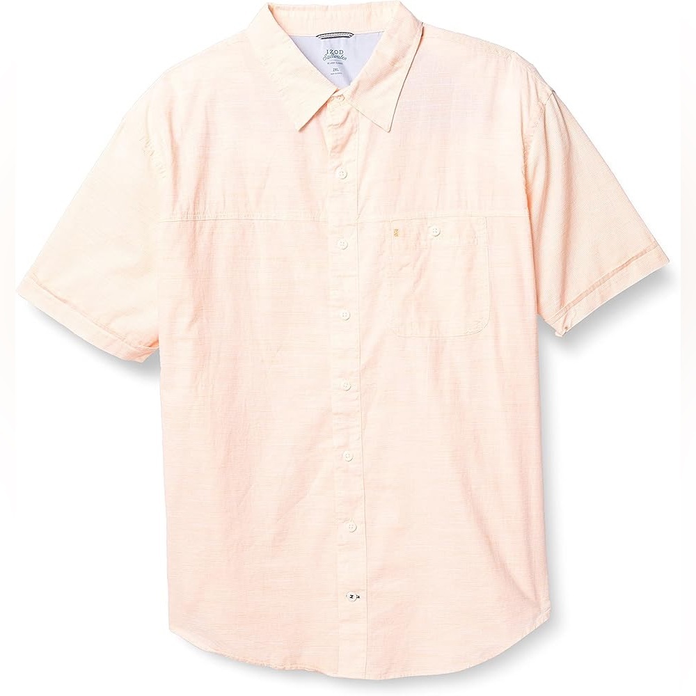 IZOD Saltwater Mens XL Peach Short Sleeve Button Down 100% Cotton Shirt